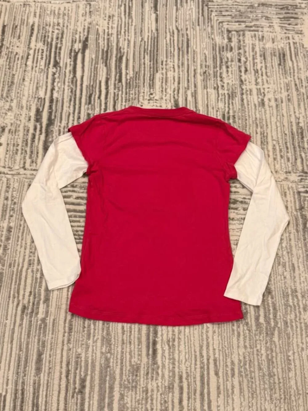 Nike girl's youth XL pink/white layered-look long sleeve shirt